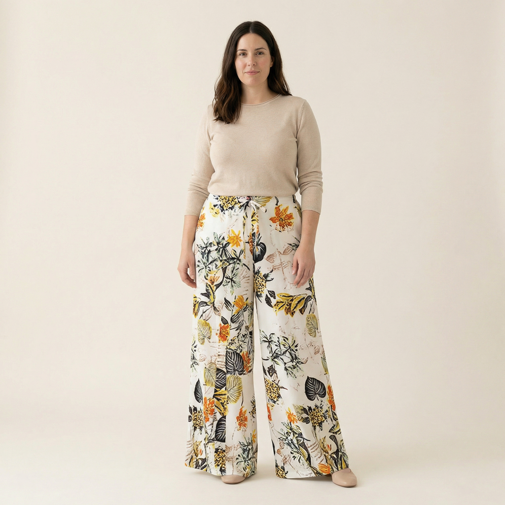 Pantalón Palazzo Botánico estampado – fluido, ancho y elegante