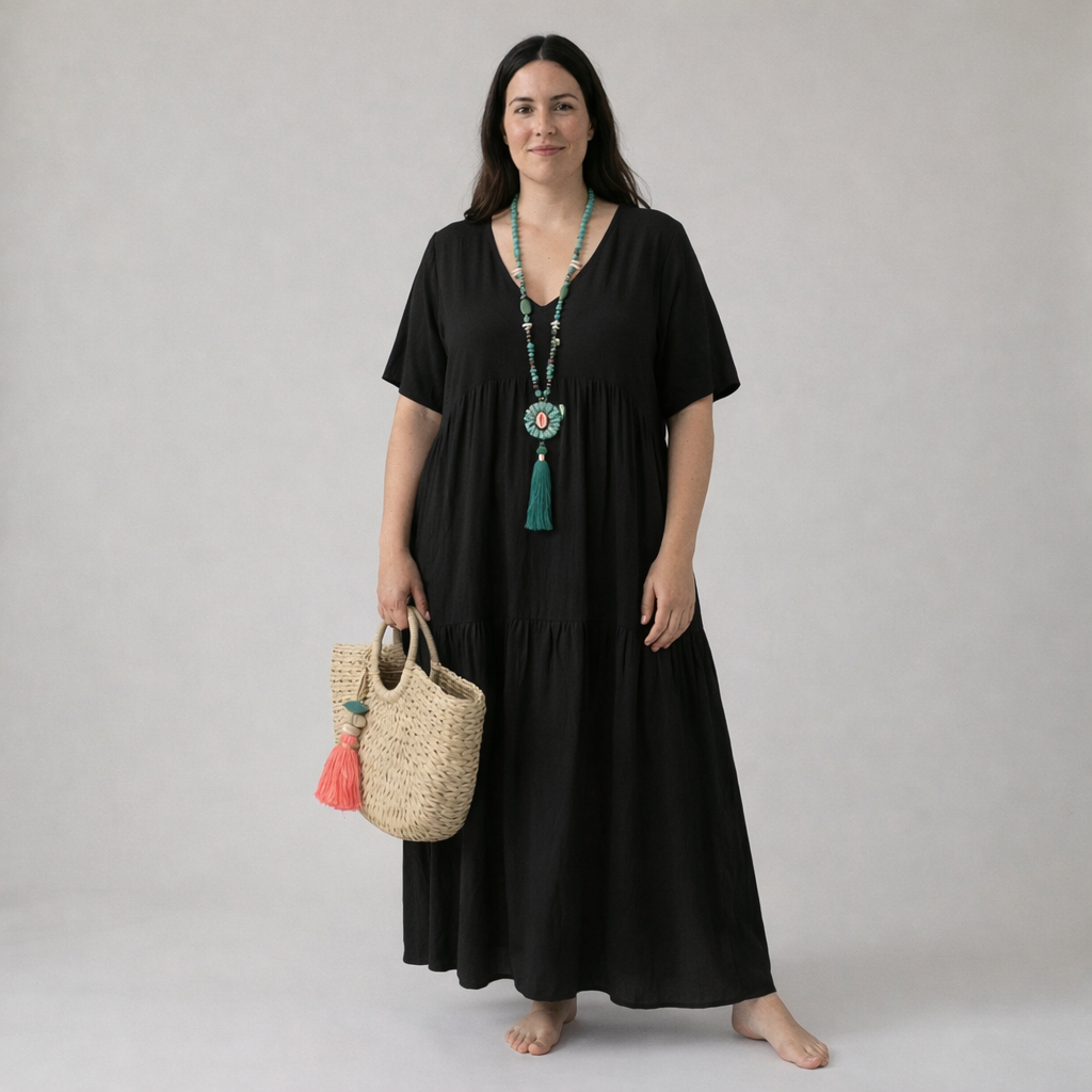 Vestido Alma Serena midi fluido – elegante, cómodo y versátil con manga