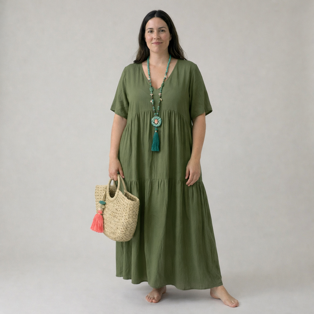 Vestido Alma Serena midi fluido – elegante, cómodo y versátil con manga